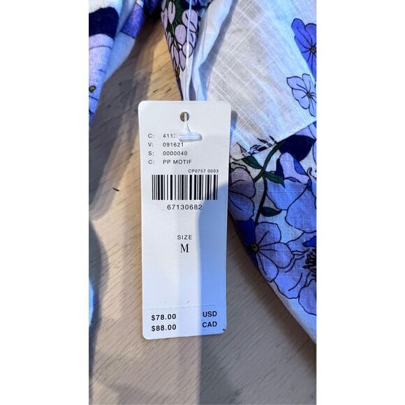 ANTHROPOLOGIE V NECK RUCHED KNIT TOP SIZE M PURPLE FLORAL 3/4 SLEEVE NEW - Picture 6 of 10
